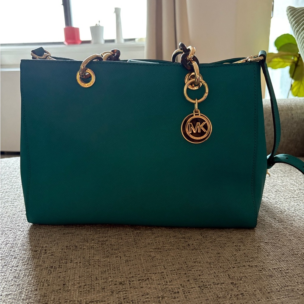 Michael Kors Turquoise Shoulder Bag with Gold Accents